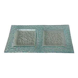 Cellini Metallic Blue Rectangular Textured Glass Two Section Serving Tray Dish